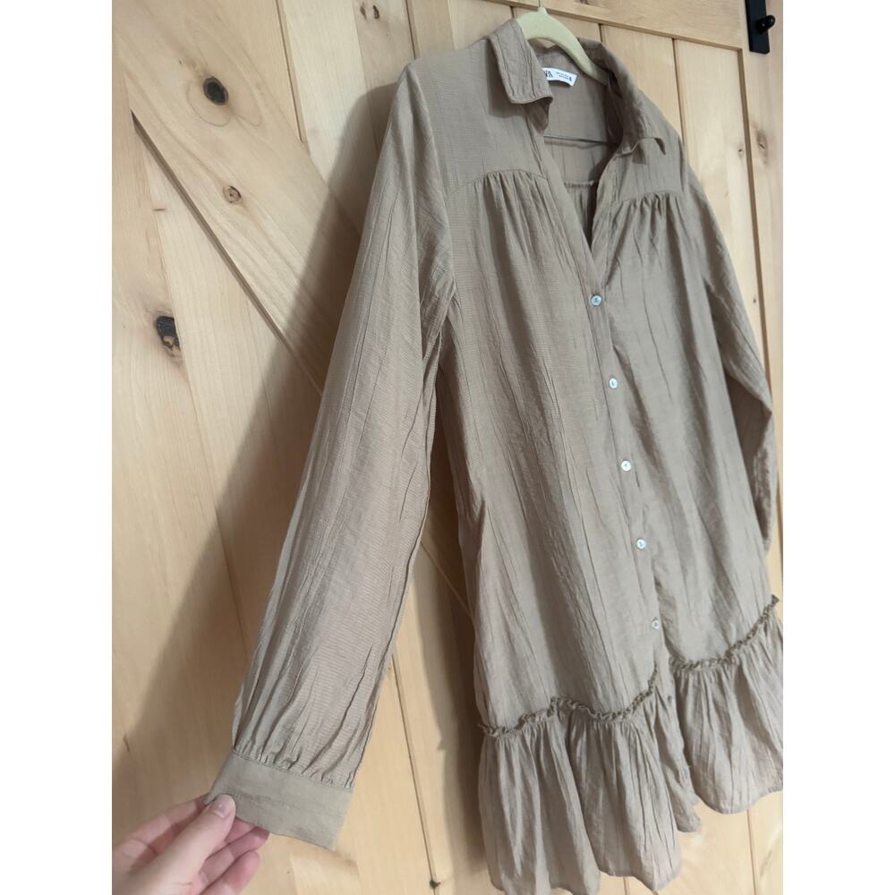 ZARA Women's Tan Button-Down DRESS - Picture 2 of 11